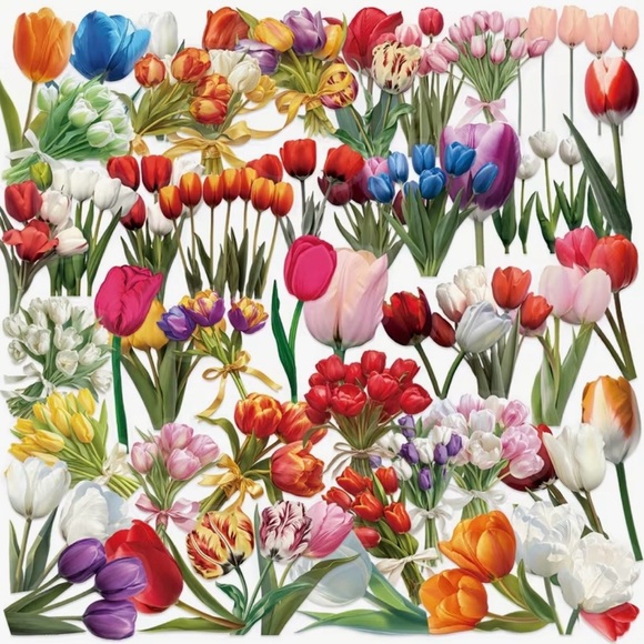 Other - 50 Colorful Tulip Flower Stickers Springtime Garden Florals